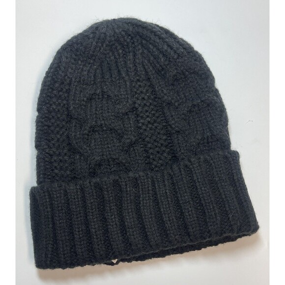 Vince Camuto Cable Knit Rib Cuff Beanie In Black New - Picture 1 of 4